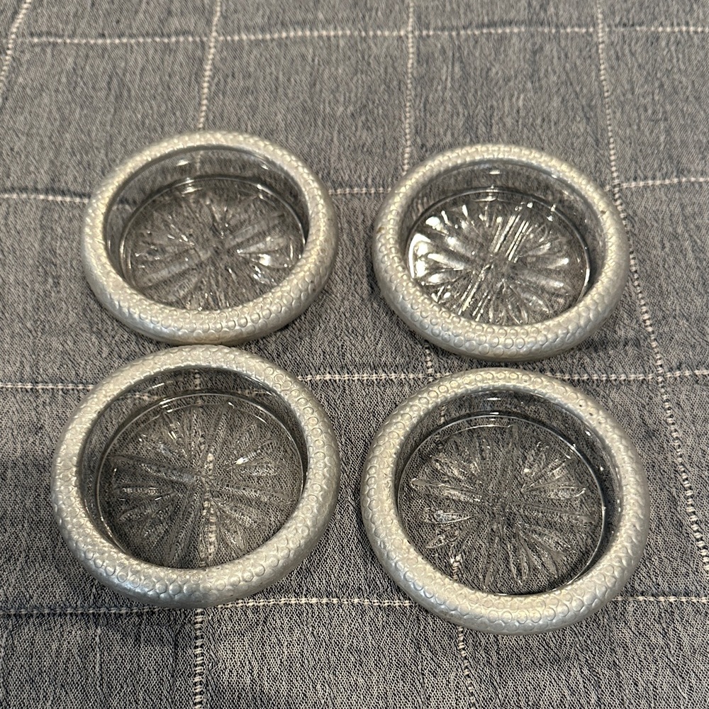 Crystal and Pewter Coaster Set